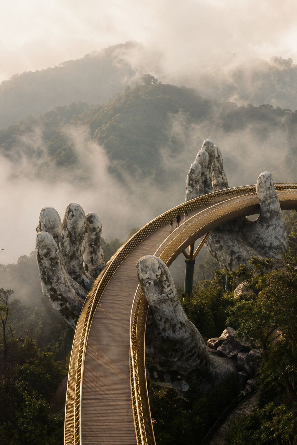 Golden Bridge in mountain mist